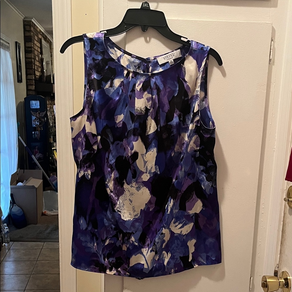 Kasper Purple and Blue Abstract Women's Blouse